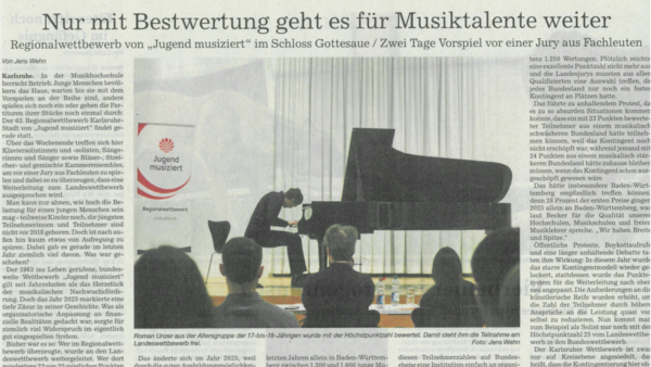 BNN-Zeitungsartikel Jugend musiziert Regionalwettbewerb 2026